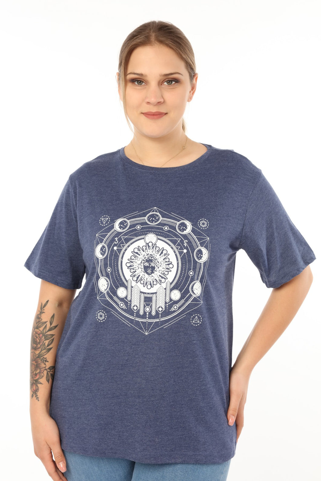 Women's Oversize Printed Indigo T-shirt