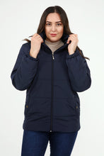 Load image into Gallery viewer, Women&#39;s Oversize Zipped Pocket Navy Blue Coat
