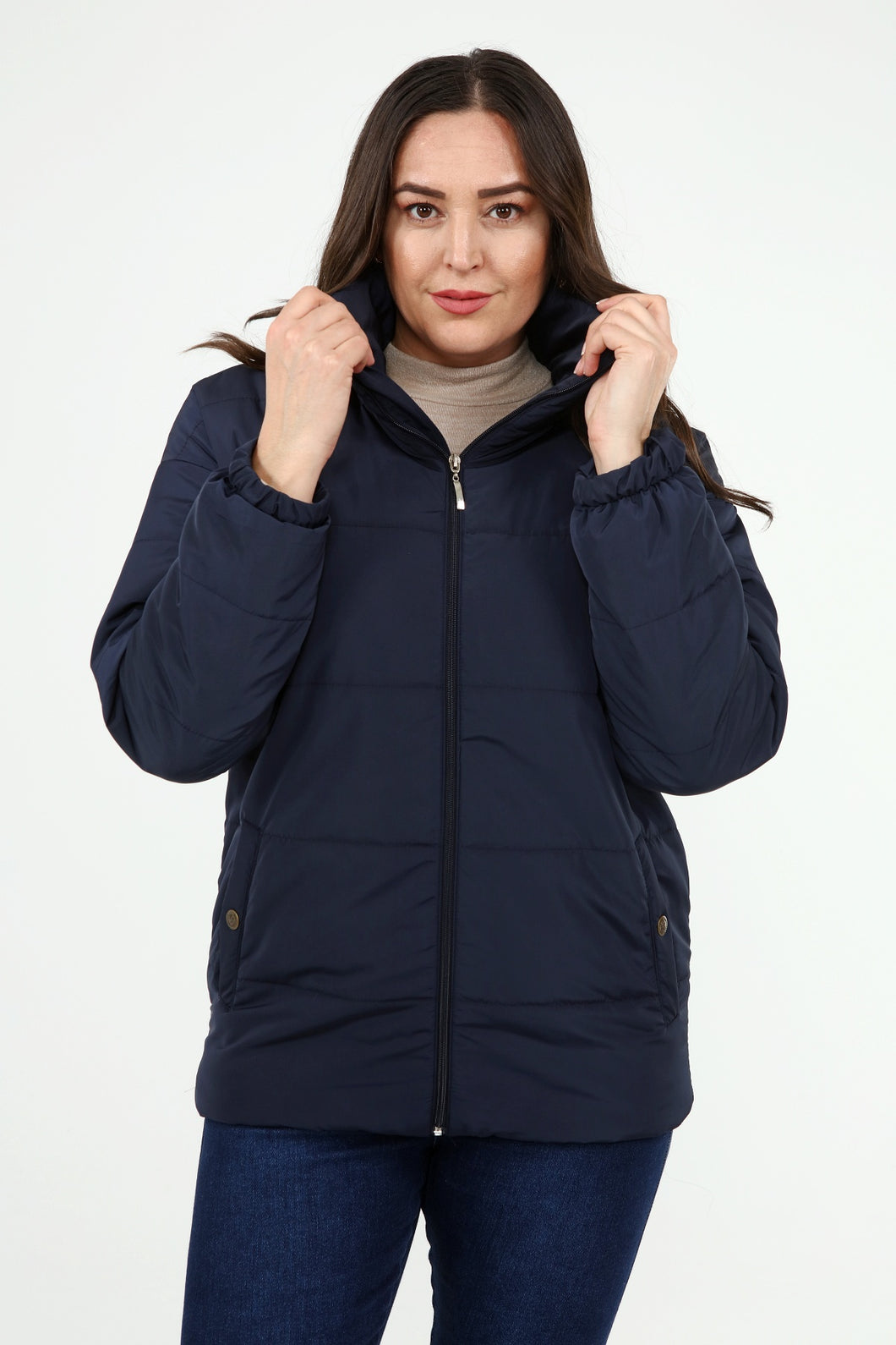 Women's Oversize Zipped Pocket Navy Blue Coat