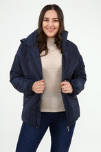 Load image into Gallery viewer, Women&#39;s Oversize Zipped Pocket Navy Blue Coat
