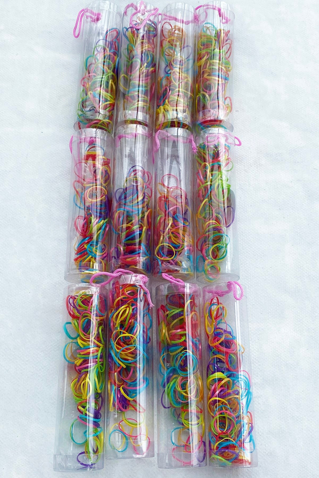 Mixed Color Hair Elastics With Plastic Jar - 12 Pieces