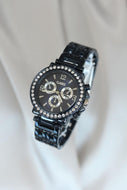 Women's Zircon Gemmed Navy Blue Metal Watch