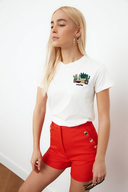 Women's Embroidered White T-shirt