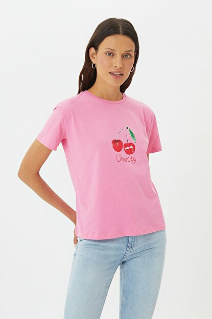 Women's Printed Pink T-shirt
