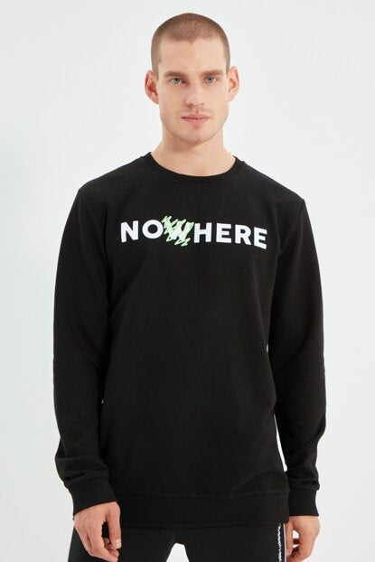 Men's Crew Neck Printed Black Sweatshirt