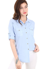 Load image into Gallery viewer, Women&#39;s Double Flap Pocket Ice Blue Shirt
