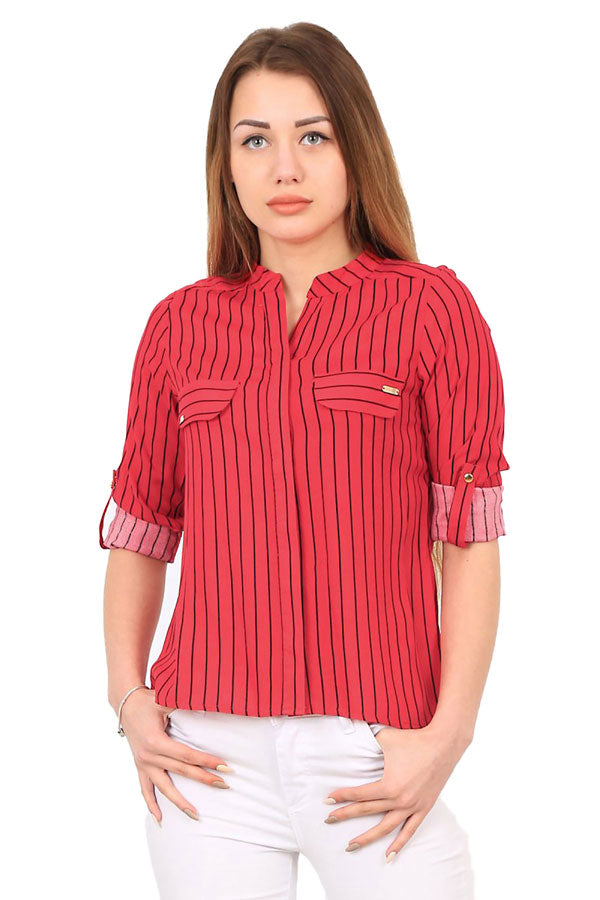 Women's Oversize Striped Red Shirt