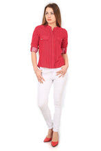 Load image into Gallery viewer, Women&#39;s Oversize Striped Red Shirt
