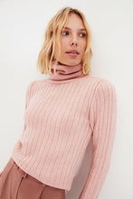 Load image into Gallery viewer, Women&#39;s Turtleneck Powder Rose Tricot Sweater
