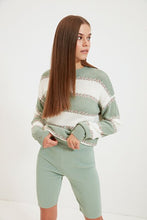 Load image into Gallery viewer, Women&#39;s Color Block Mint Green Tricot Sweater
