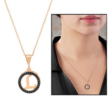 Load image into Gallery viewer, Women&#39;s Black Zircon Gemmed 3D Letter L Pendant 925 Carat Silver Necklace
