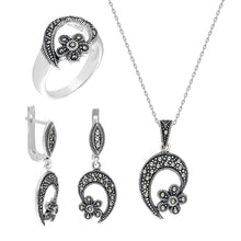 Load image into Gallery viewer, Women&#39;s Zircon Gemmed 925 Carat Silver Necklace, Ring &amp; Earrings Set
