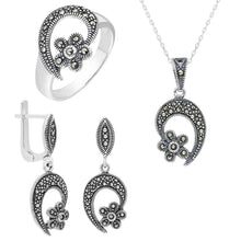 Load image into Gallery viewer, Women&#39;s Zircon Gemmed 925 Carat Silver Necklace, Ring &amp; Earrings Set
