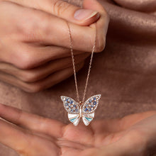 Load image into Gallery viewer, Women&#39;s Multi-color Zircon Gemmed Butterfly Pendant 925 Carat Silver Necklace
