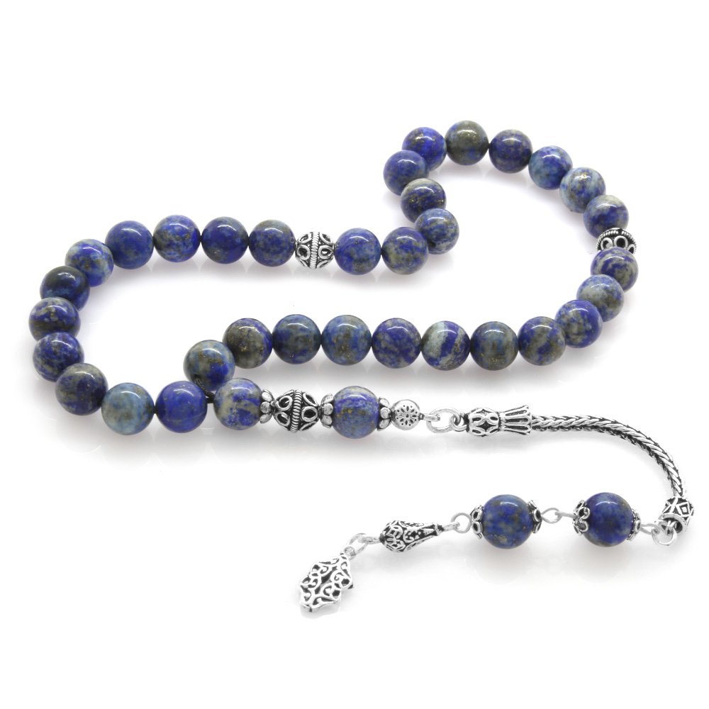 925 Carat Silver Tassel Round Cut Purple Lapis Natural Stone Prayer Beads