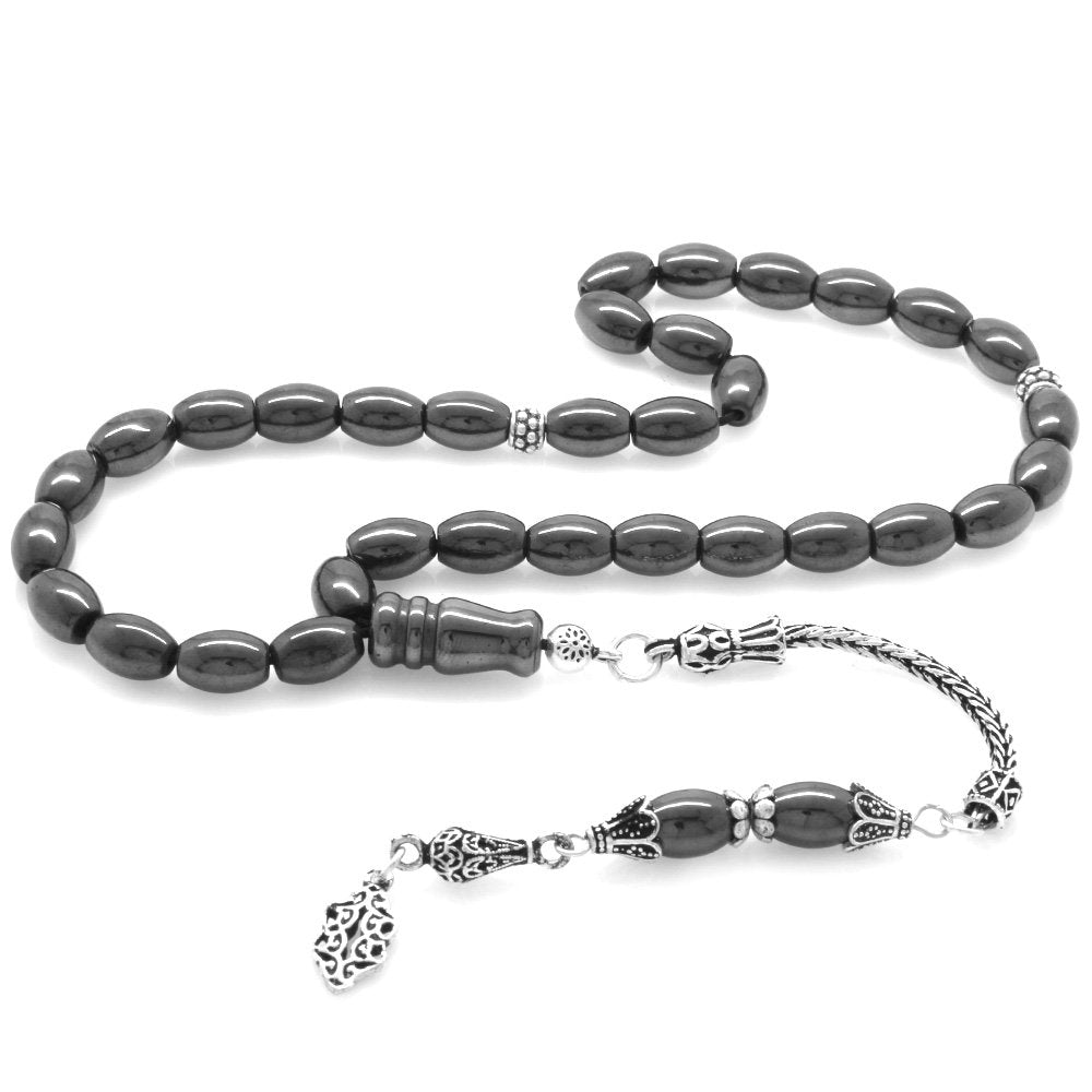 925 Carat Silver Fringe Barley Cut Hematite Natural Stone Prayer Beads