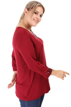 Load image into Gallery viewer, Women&#39;s Oversize V Neck Long Sleeves Sequin Detail Claret Red Blouse
