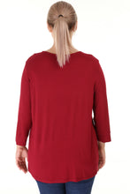 Load image into Gallery viewer, Women&#39;s Oversize V Neck Long Sleeves Sequin Detail Claret Red Blouse
