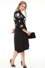 Load image into Gallery viewer, Women&#39;s Oversize Belted Three-Quarter Sleeves Black Office Dress
