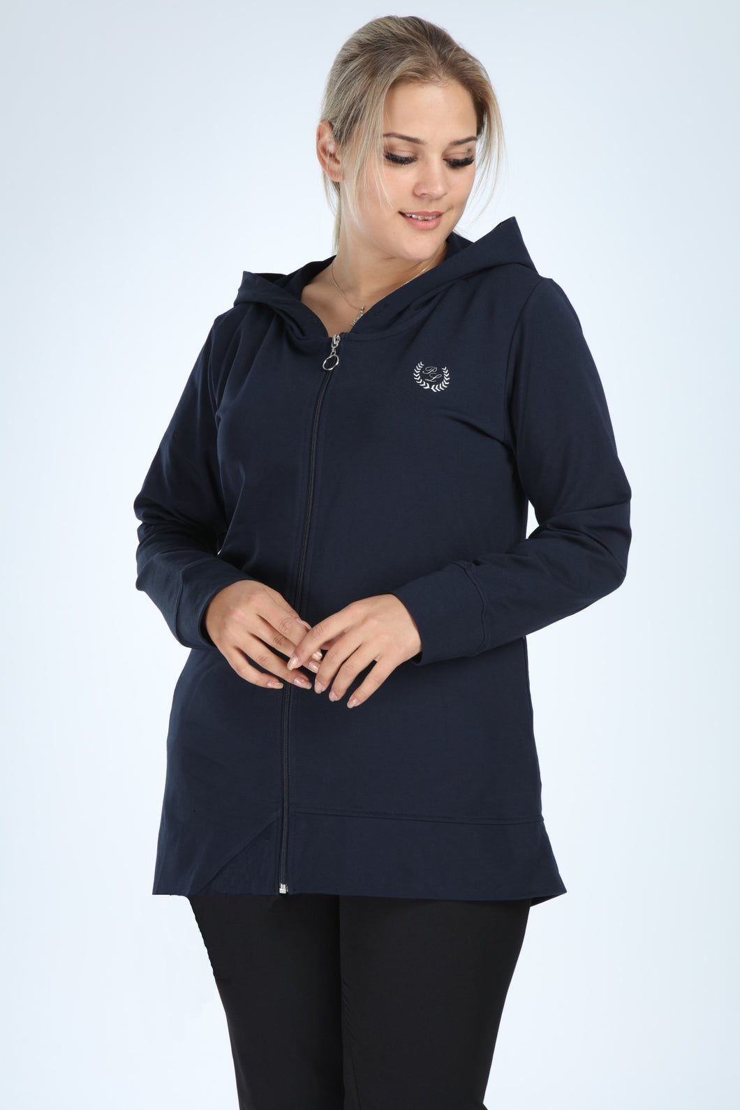 Women's Oversize Hooded Zipped Navy Blue Jacket