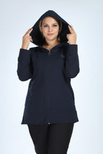 Load image into Gallery viewer, Women&#39;s Oversize Hooded Zipped Navy Blue Jacket
