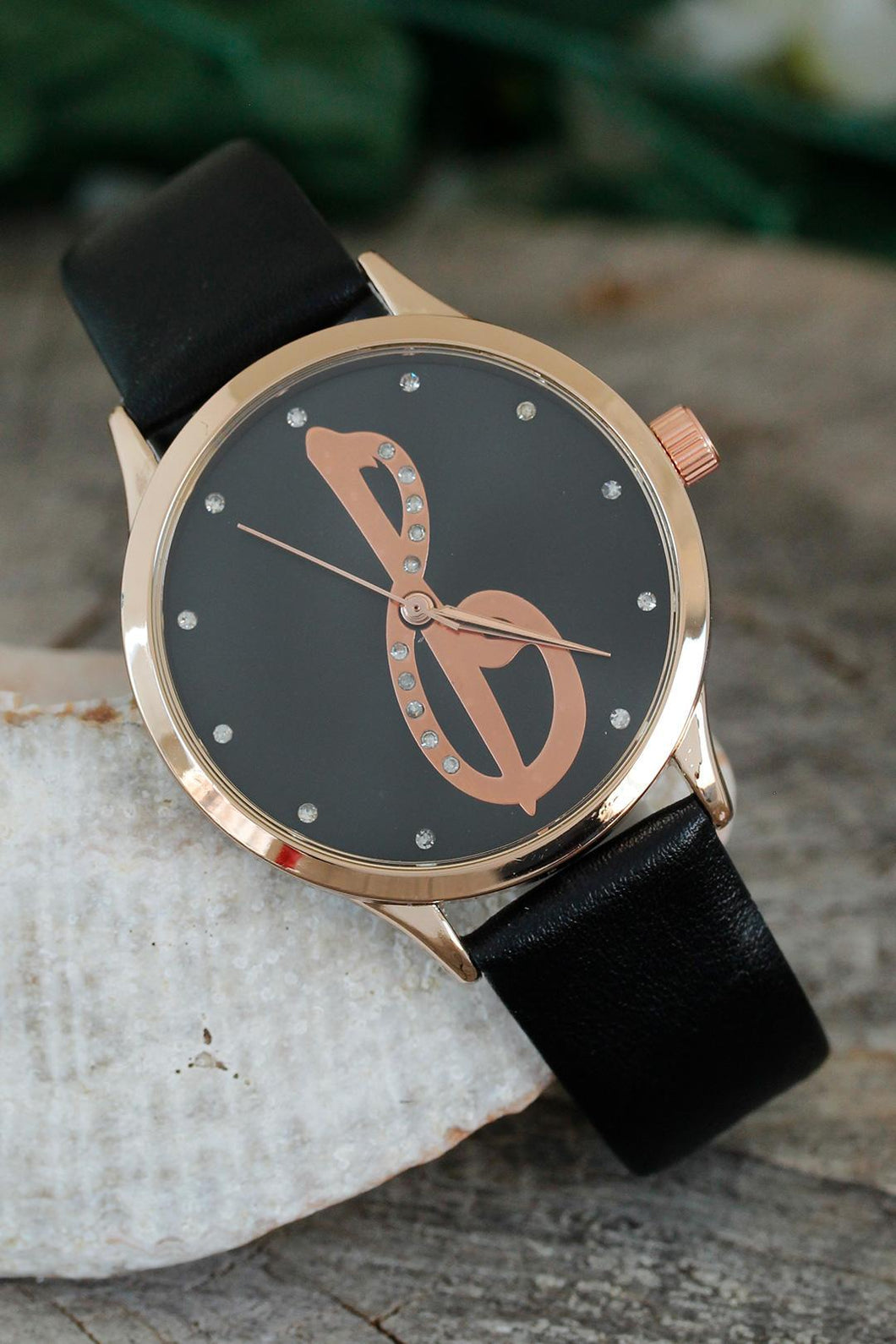 Women's Black Leather Strap Watch