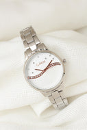 Women's Silver Metal Cord White Zircon Gemmed Inner Design Watch