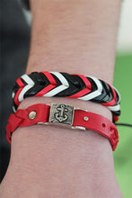 Load image into Gallery viewer, Men&#39;s Black Red Leather Bracelet- 2 Pieces
