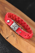 Load image into Gallery viewer, Men&#39;s Metal Accessory Knitted Red Leather Bracelet
