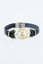 Load image into Gallery viewer, Men&#39;s Golden Figure Metal Accessory Black Leather Bracelet
