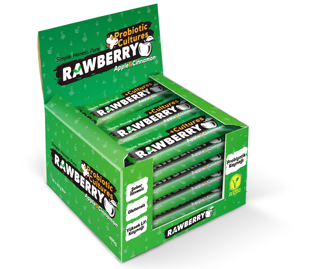 Apple & Cinnamon Healthy Gluten Free No Added Sugar Vegan High Fiber Fruit and Nut Probiotic Bar (+
