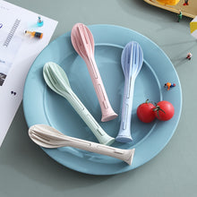 Load image into Gallery viewer, 3pcs/set 3 in 1 Travel Portable Cutlery Set Japan Style Wheat Straw Knife Fork Spoon Student Dinnerware Sets Kitchen Tableware
