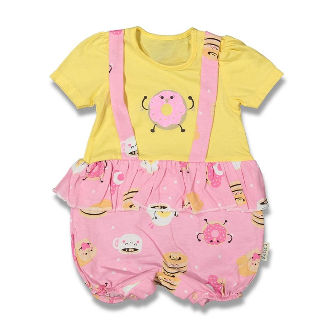 Baby Girl's Printed Yellow - Pink Romper