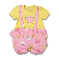 Baby Girl's Printed Yellow - Pink Romper