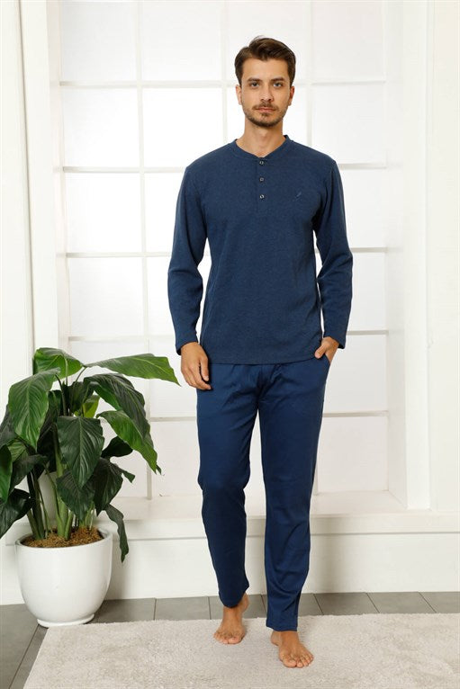 Men's Long Sleeves Pocket Cotton Pajama Set