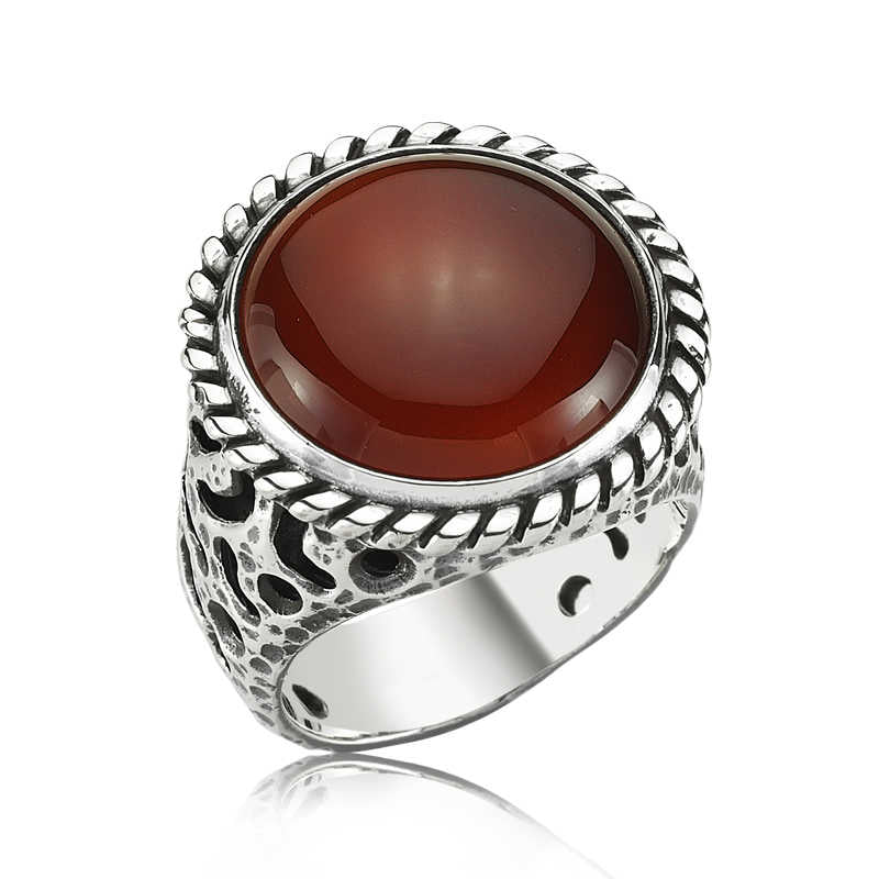 Men's Agate Stone Silver Ring