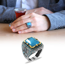 Load image into Gallery viewer, Men&#39;s Aqua Gemmed 925 Carat Silver Ring
