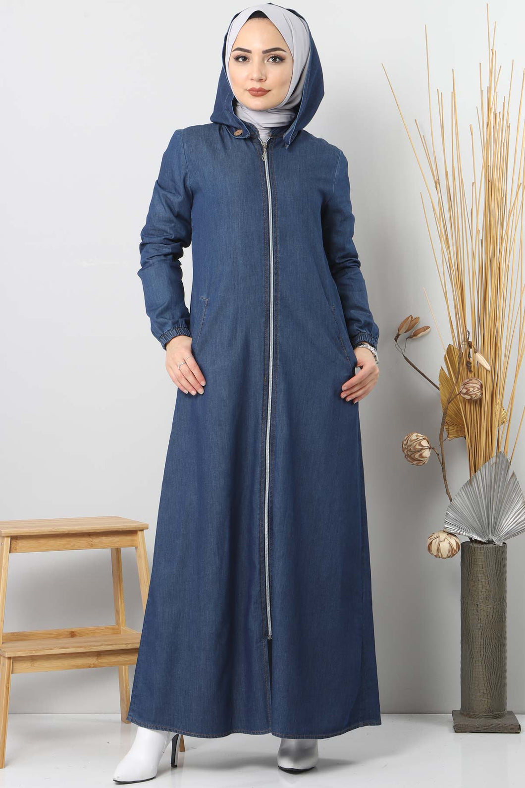 Women's Dark Blue Modest Denim Abaya