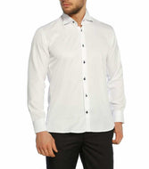 Navy Blue Stone Buttoned Cufflinks White Slim Fit Tuxedo Shirt
