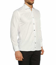Load image into Gallery viewer, قميص سهرة سليم فت أبيض بأزرار كحلي
