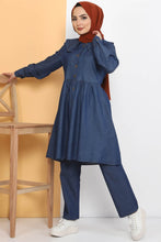 Load image into Gallery viewer, Women&#39;s Dark Blue Denim Tunic &amp; Pants Set
