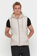 Load image into Gallery viewer, Men&#39;s Hooded Pocket Beige Artificial Leather Vest
