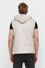 Load image into Gallery viewer, Men&#39;s Hooded Pocket Beige Artificial Leather Vest
