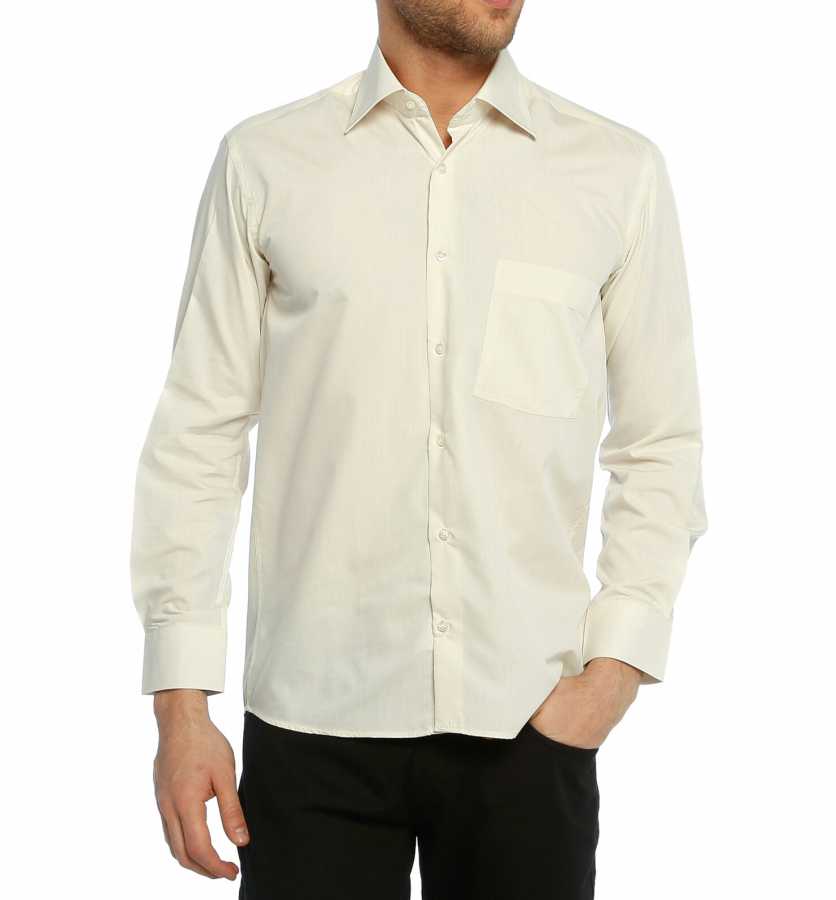 Men's Cut Long Sleeves Plain Beige Classic Shirt