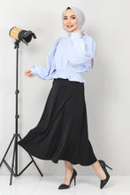 Load image into Gallery viewer, Women&#39;s Elastic Waist Blue Blouse
