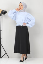 Load image into Gallery viewer, Women&#39;s Elastic Waist Blue Blouse
