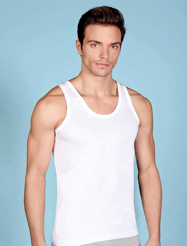 Men's Strappy Classic White 100% Cotton Sleeveless T-shirt