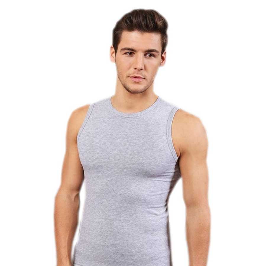 Men's Collarless Cotton Sports Grey Sleeveless T-shirt