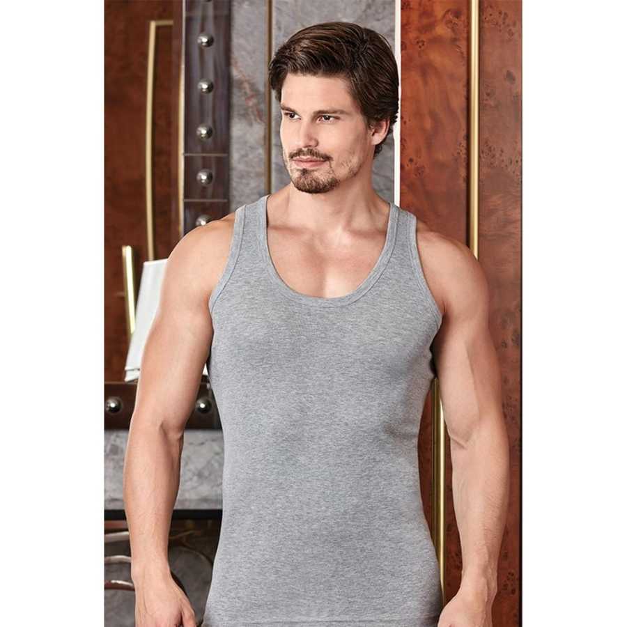 Men's Strappy Lycra Combed Cotton Grey Sleeveless T-shirt