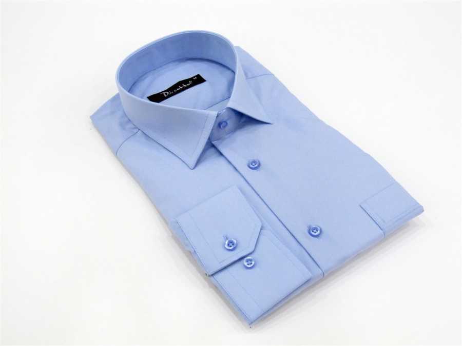 Men's Oversize Long Sleeves Plain Blue Classic Shirt